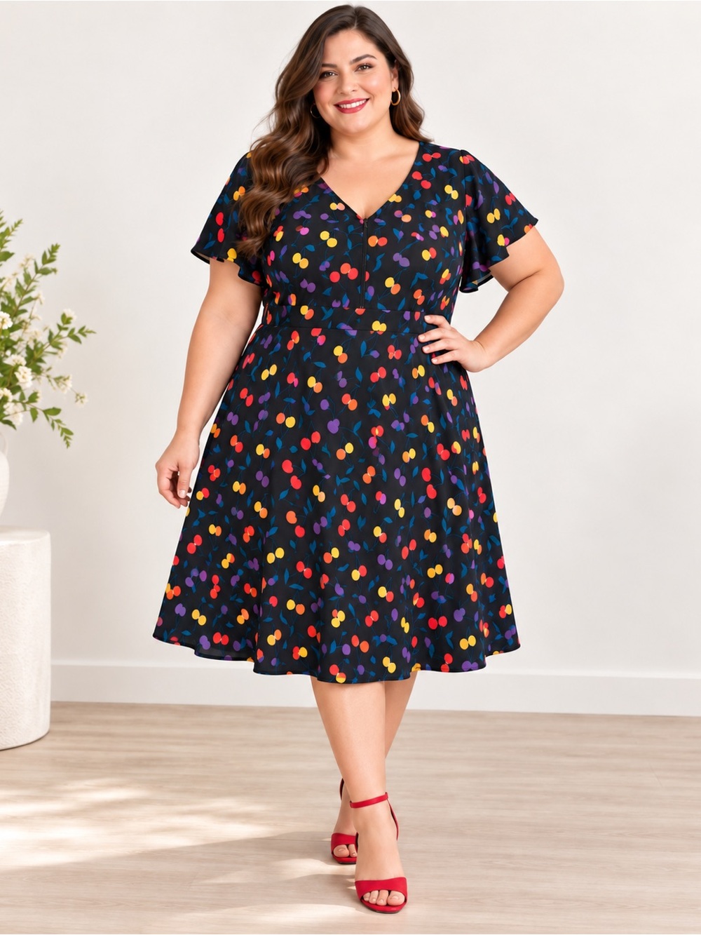ModCloth Just A Little Something Cherry Shift Dress 4X Retro Rockabilly